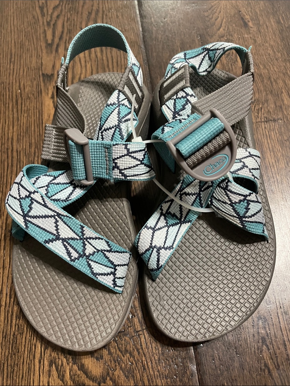 Chaco Women's Teal and Cream Geometric Strap Sandals
